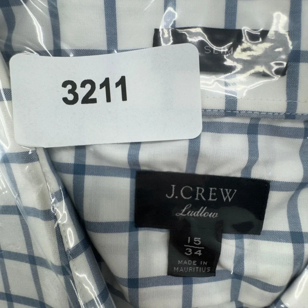J. Crew Ludlow Slim Fit Dress Shirt‎ White Blue Check Mens 15 34